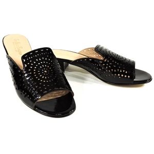 Women's black leather heeled mules